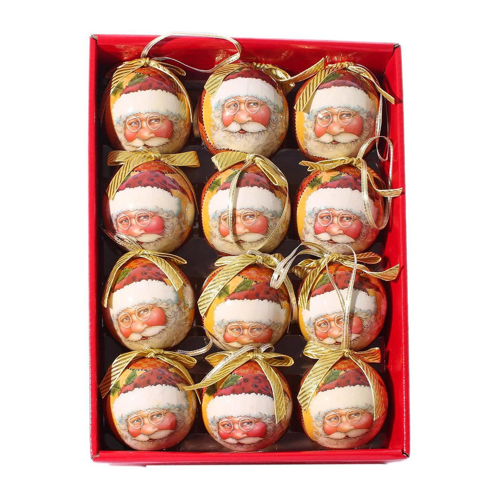 12 PCS 75Mm Full Print Christmas Tree Baubles - Red Santa
