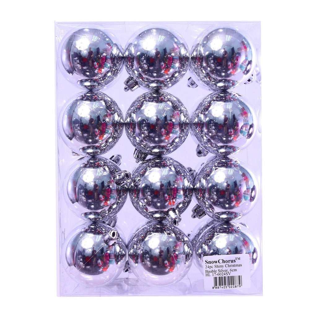 24Pc Shiny Christmas Bauble 6 cm - Silver