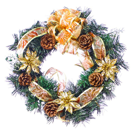 35 CM Christmas Wreath Elegant Ribbons Cones and Fruits - Gold