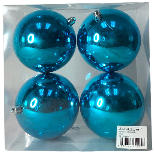 Christmas 4Pc Shiny Christmas Bauble-10Cm-Blue