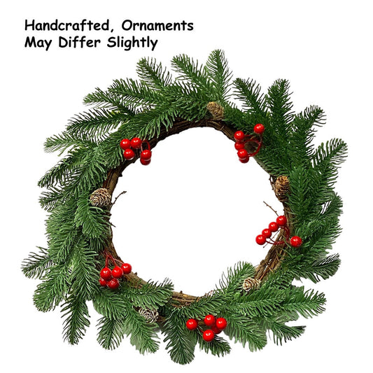 Christmas Wreath - 32cm Rattan Wreath - Acorn & Berry Pine Spike