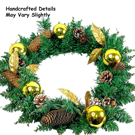 Christmas Wreath - 45cm Acorn And Baubles - Classic Gold