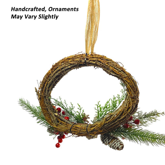 Christmas Wreath Bamboo Wine Red Ribbon