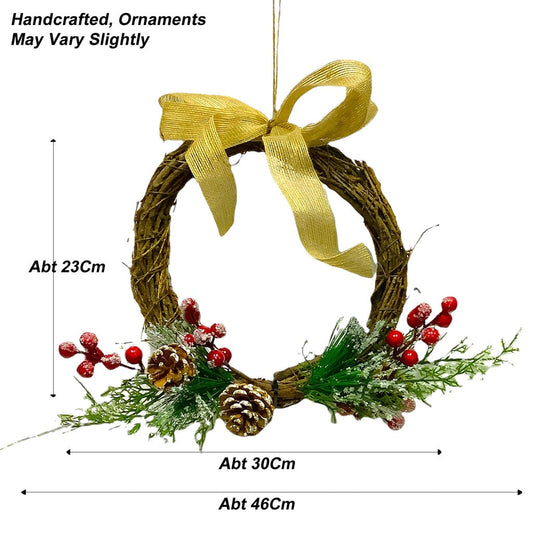 Christmas Wreath - Mistletoe Acorns And Jute Bow 30Cm