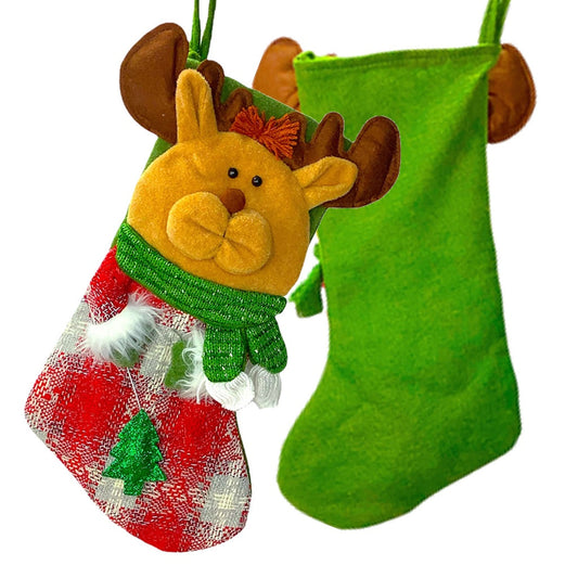 Christmas Felt Christmas Stocking - Festive Chequers Reindeer