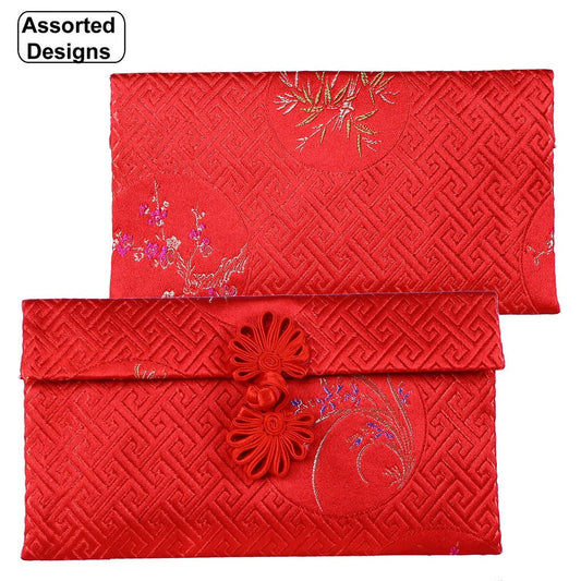 Fabric Red Packet Chinese Motif Satin Embossed 10x19cm