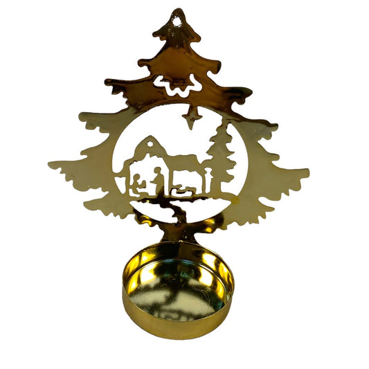Table Decoration - Metallic Christmas Tree Candle Holder - Gold