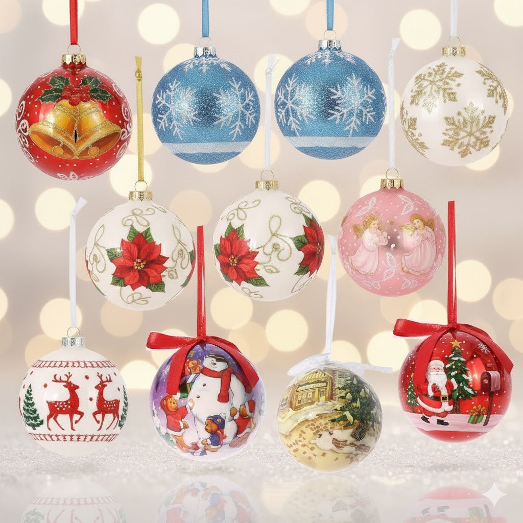 12 PCS 75Mm Full Print Christmas Tree Baubles
