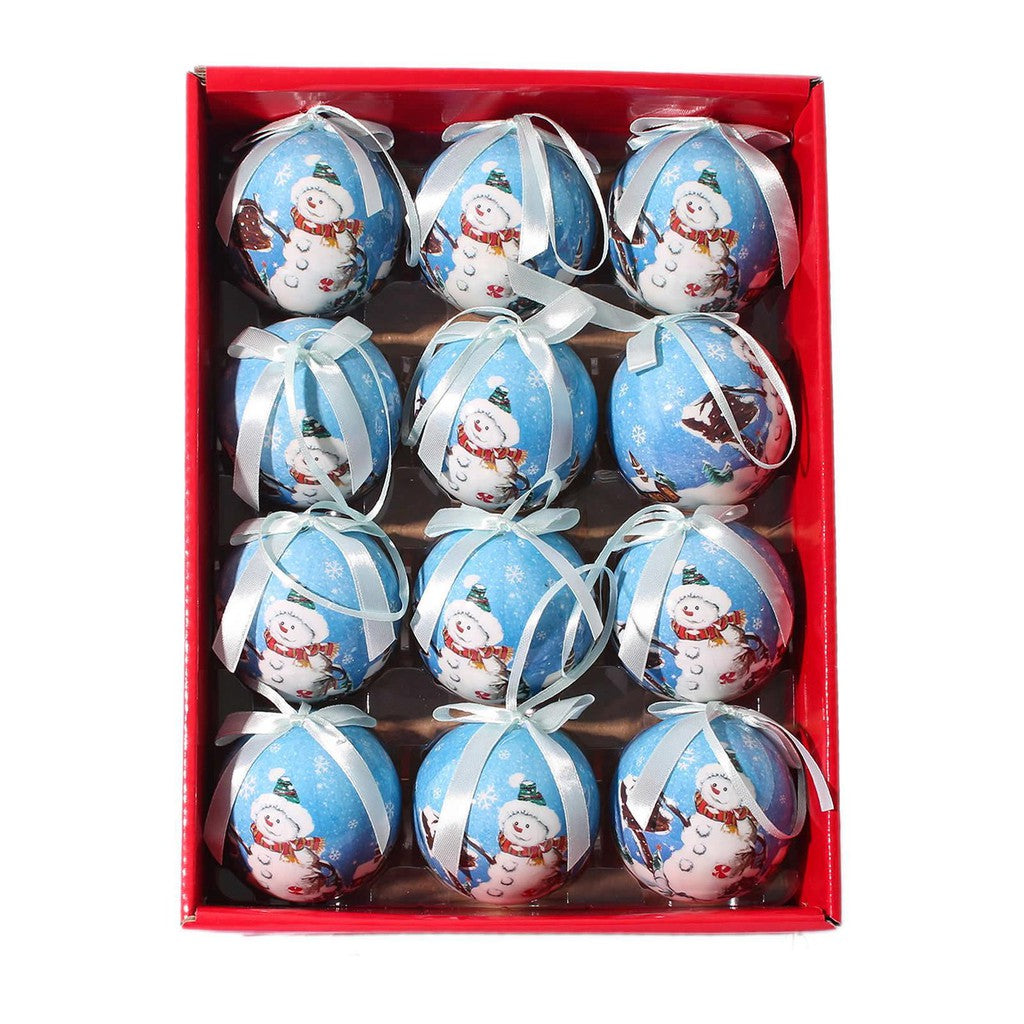 12 PCS 75Mm Full Print Christmas Tree Baubles - Blue Snowman