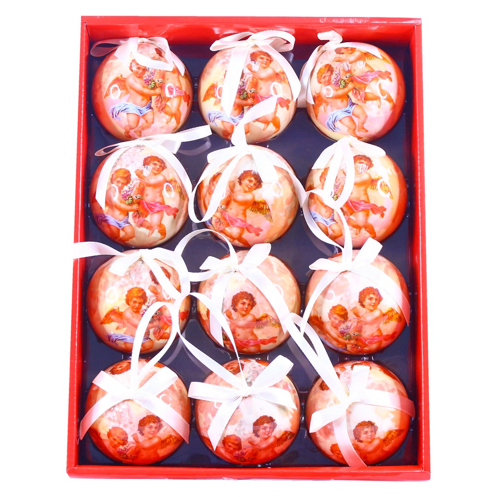 12 PCS 75Mm Full Print Christmas Tree Baubles - Pink Angel