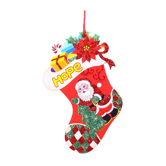 16 CM Plaque Decoration - Christmas Sock with Santa