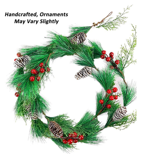2.1M Vine Garland Acorns Berries Pine And Leaves Christmas Wreath Decoration