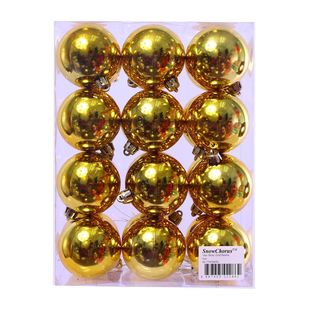 24Pc Shiny  Christmas Bauble 6 cm - Gold