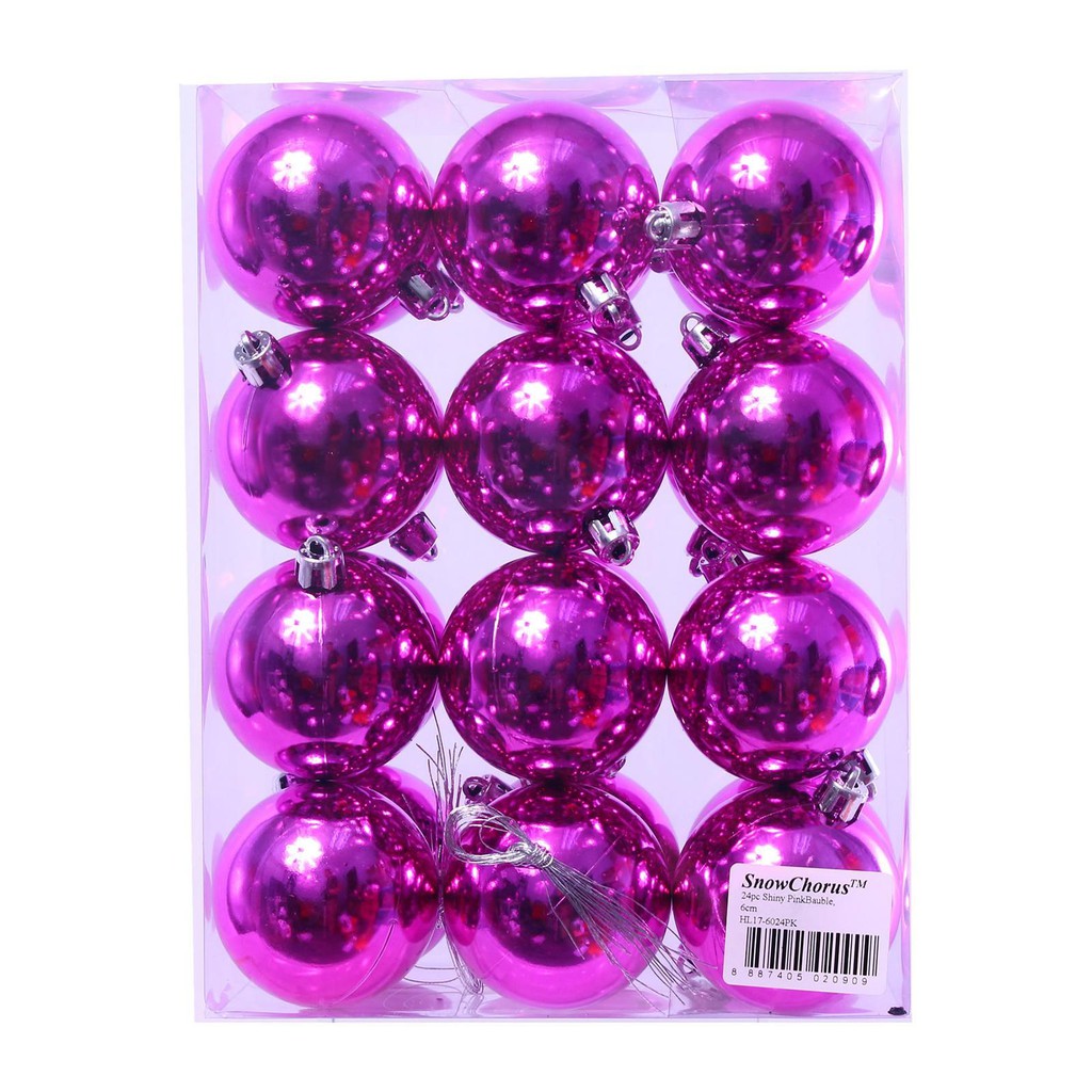 24Pc Shiny  Christmas Bauble 6 cm - Pink