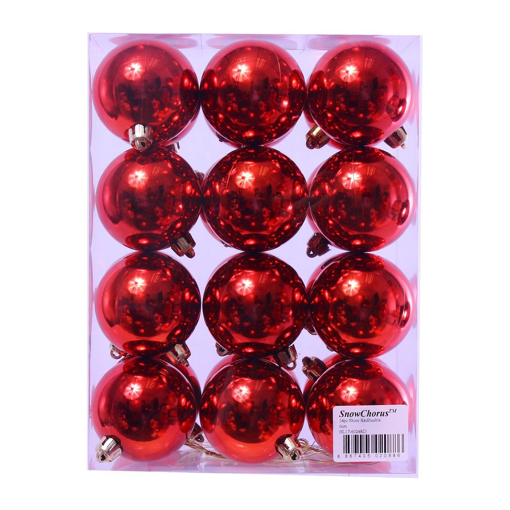 24Pc Shiny  Christmas Bauble 6 cm - Red