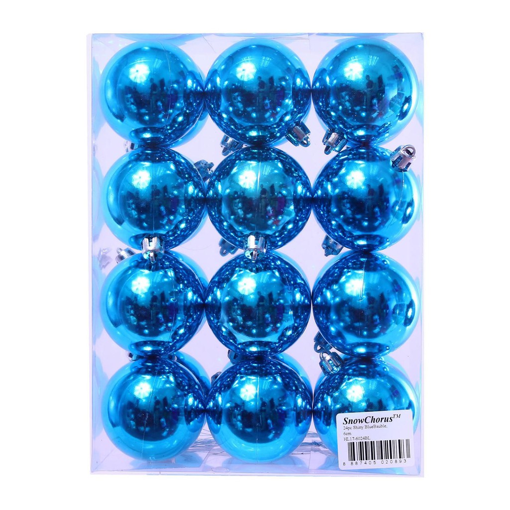 24Pc Shiny  Christmas Bauble 6 cm - Blue