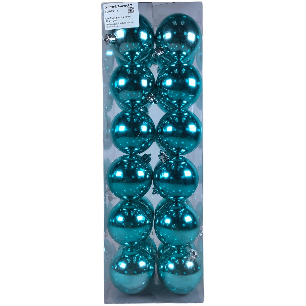 24Pc Shiny  Christmas Bauble 6 cm - Tiffany Blue