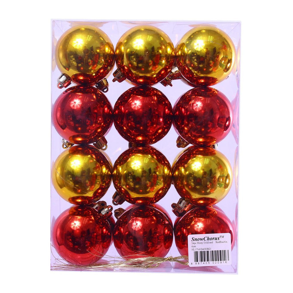 24Pc Shiny  Christmas Bauble 6 cm - Gold & Red
