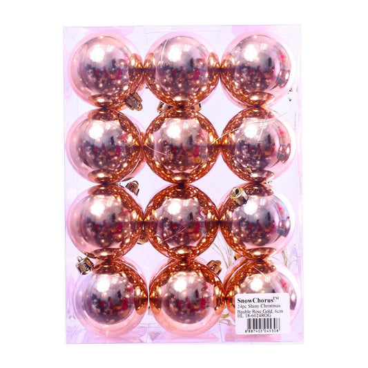 24 PCS Shiny Christmas Bauble Rose Gold 6 CM
