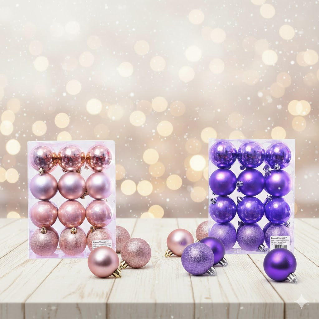 24 PCS Textured Christmas Baubles 6 CM