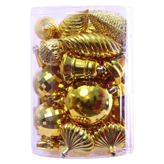 30Pc Assorted Christmas Baubles Gold