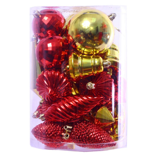 30 PCS Assorted Shape Baubles - Gold and Red