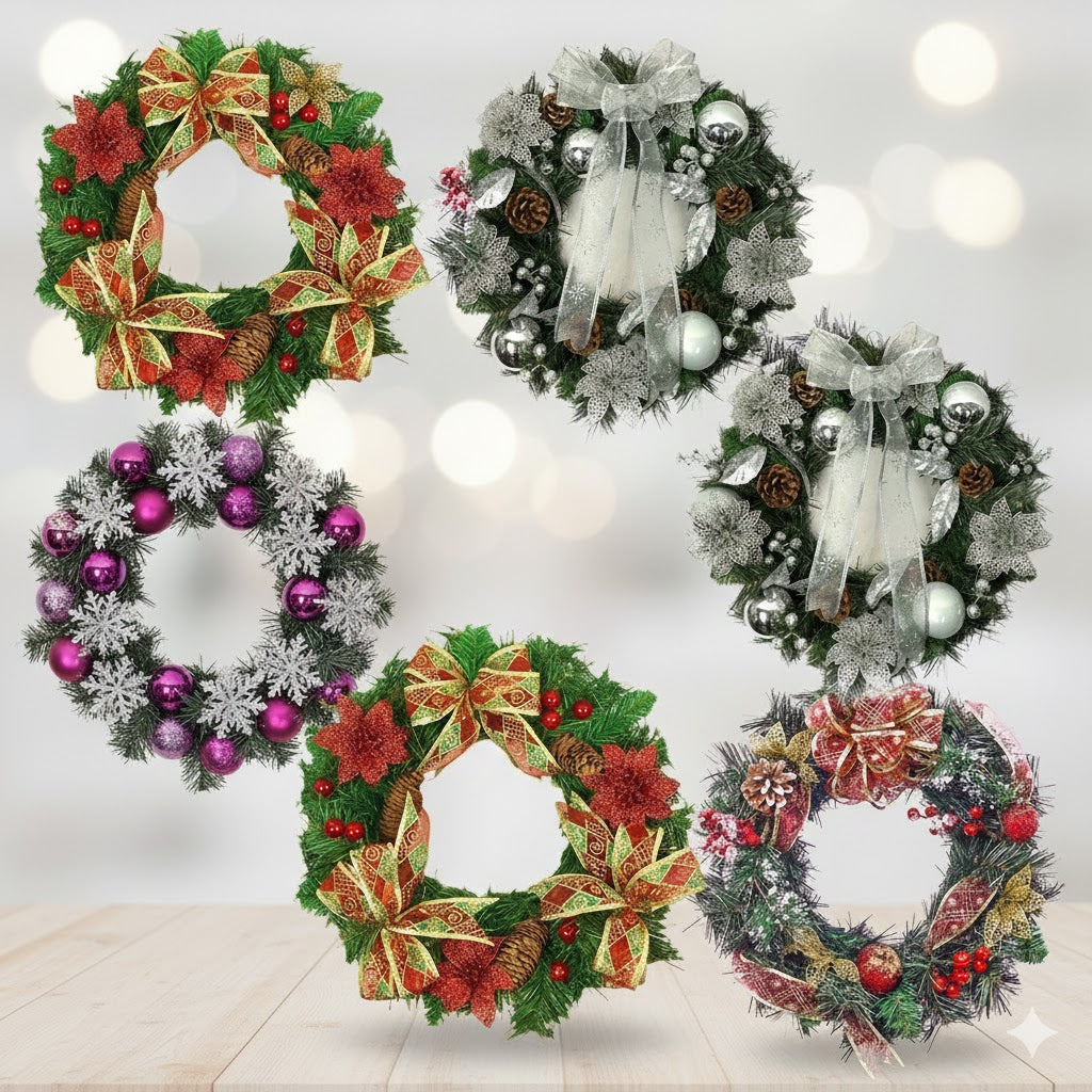 35 CM Christmas Wreath Elegant Ribbons Cones and Fruits 