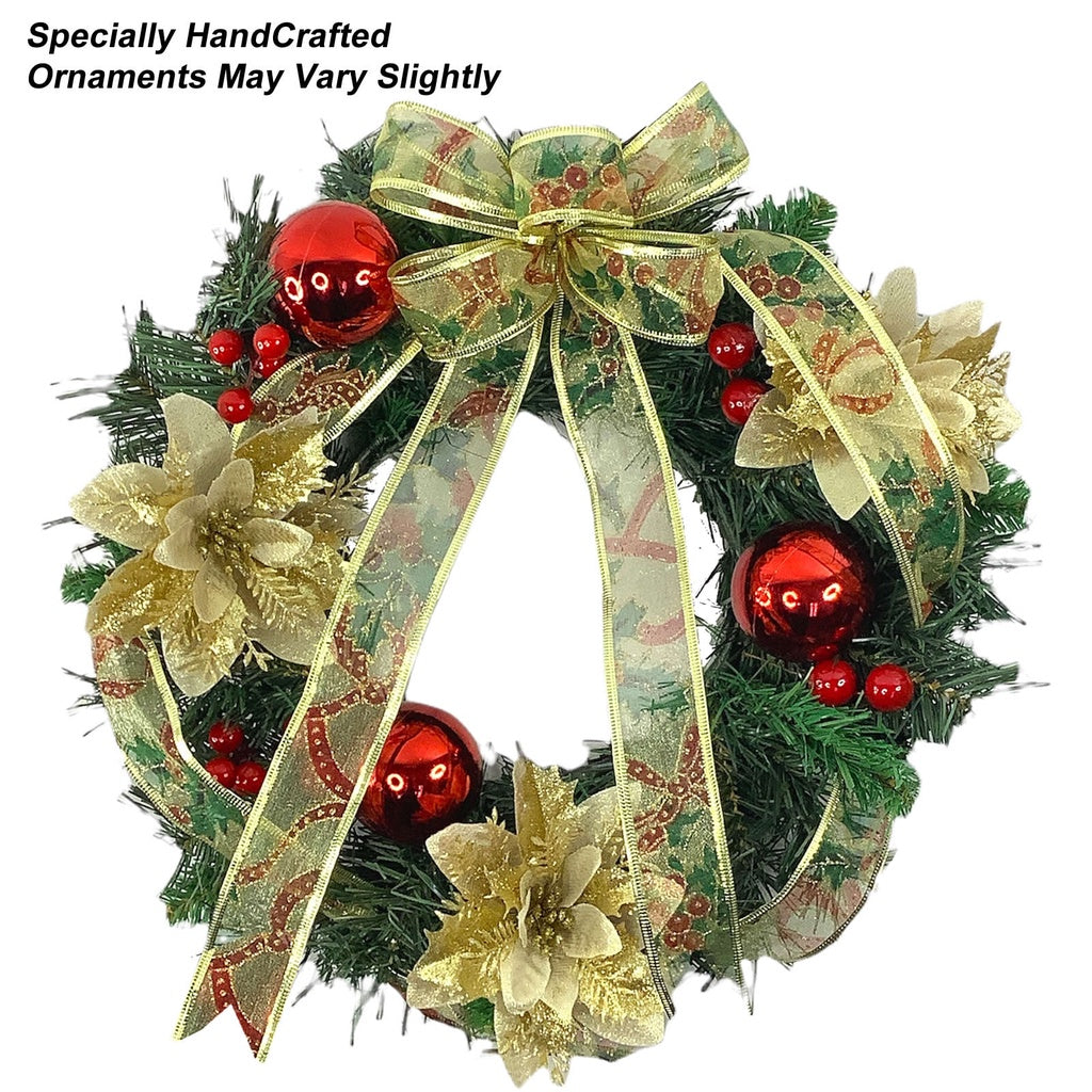 35 CM Christmas Wreath Elegant Ribbons Cones and Fruits - Green