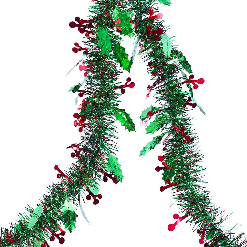 Christmas 1.8M Tinsel Garland Chain - Green Pine Leaves